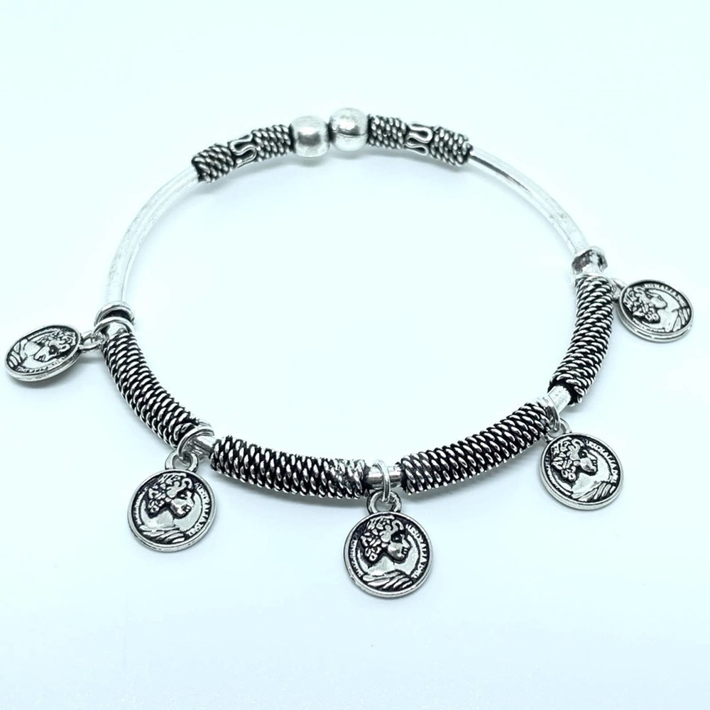 Boho Coin Charm Bracelet | Adjustable Silver Stack Bangle | Festival Jewelry - Picture 15 of 15